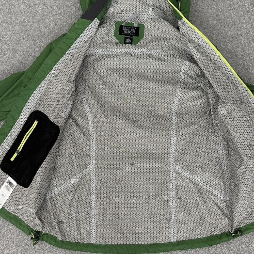 Mountain Hardwear Jacket Small Green Dry Q EVAP Plasmic Hooded Rain Shell Hiking - Picture 8 of 16